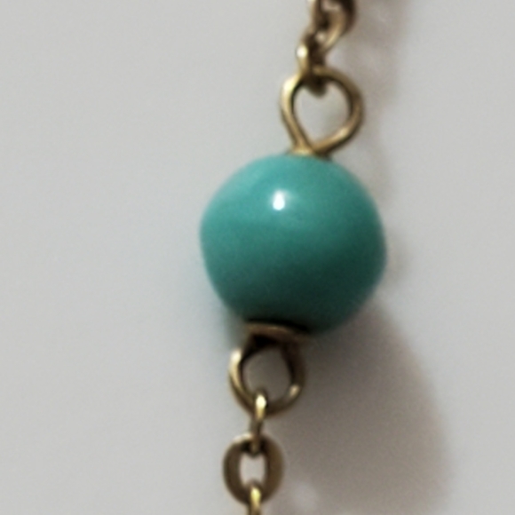 Solid 14k gold turquoise cable link chain station necklace 25" Italy vtg chain - Picture 5 of 11